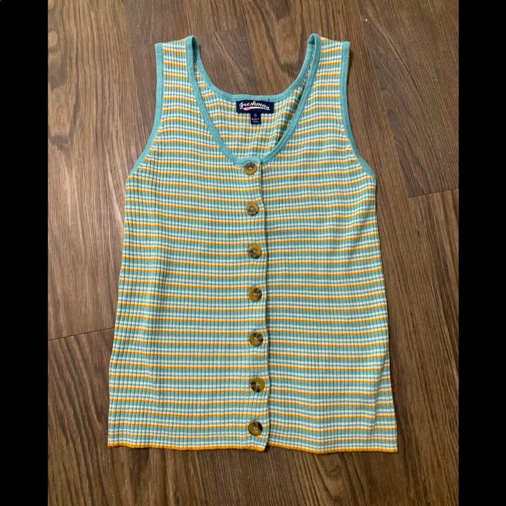 Freshman Striped Knit Tank Top with Buttons